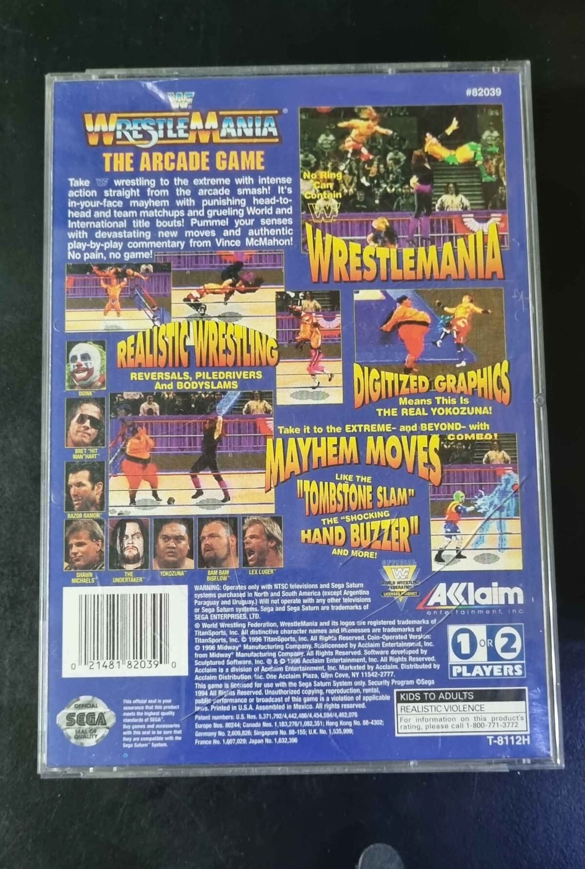 Jaquette Arrière (Back Cover) PS1 Playstation 1 - Jeu : WrestleMania The Arcade Game